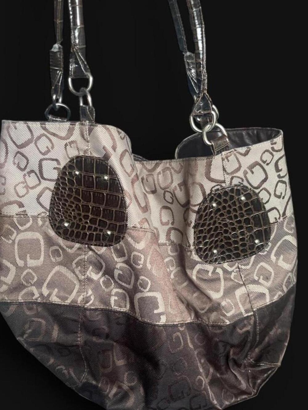 Vintage Y2K Brown monogram Guess handbag with brown snake print